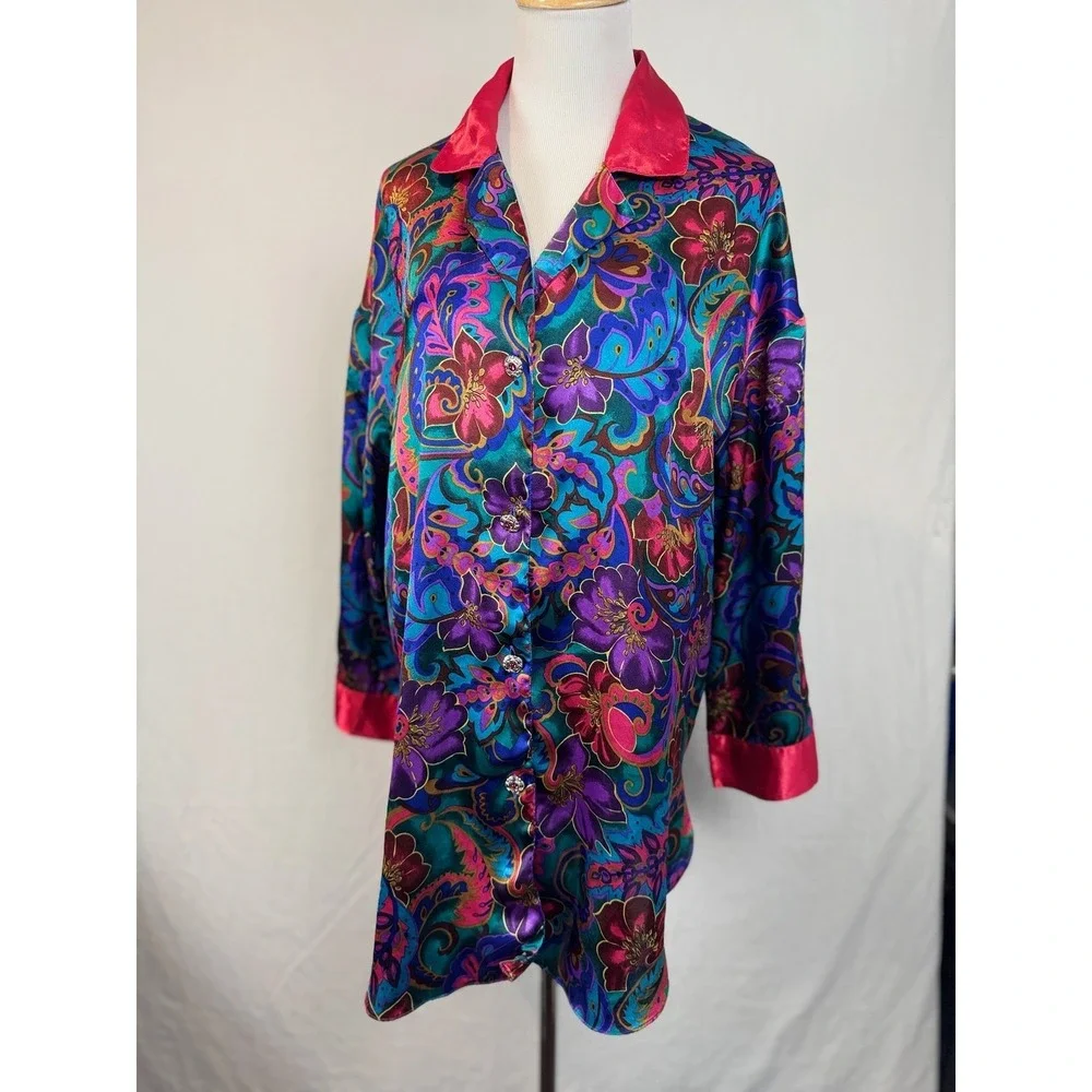 Victoria's‎ Secret Satin Floral Pajama Night Shirt Floral Size Small 90's Y2K